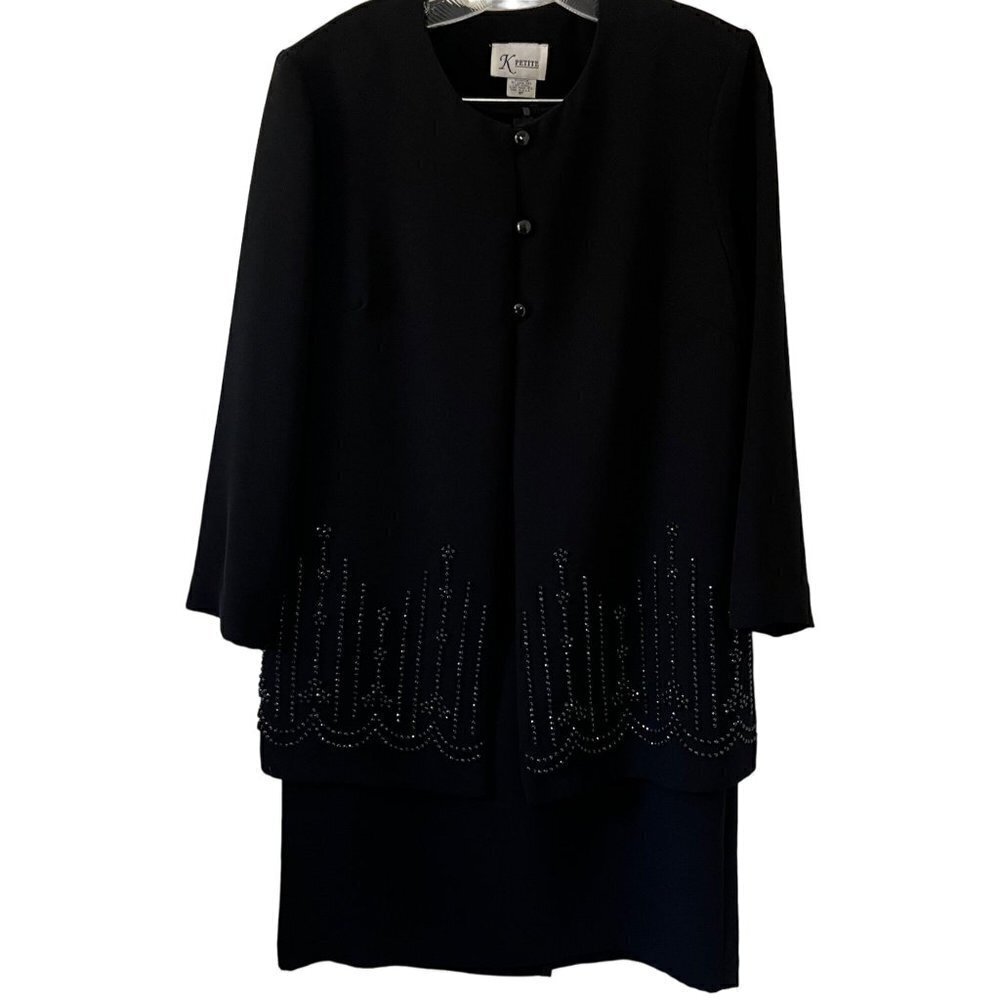K Petite 2 Piece Formal Black Dress and Beaded Jacket EUC Size 8P